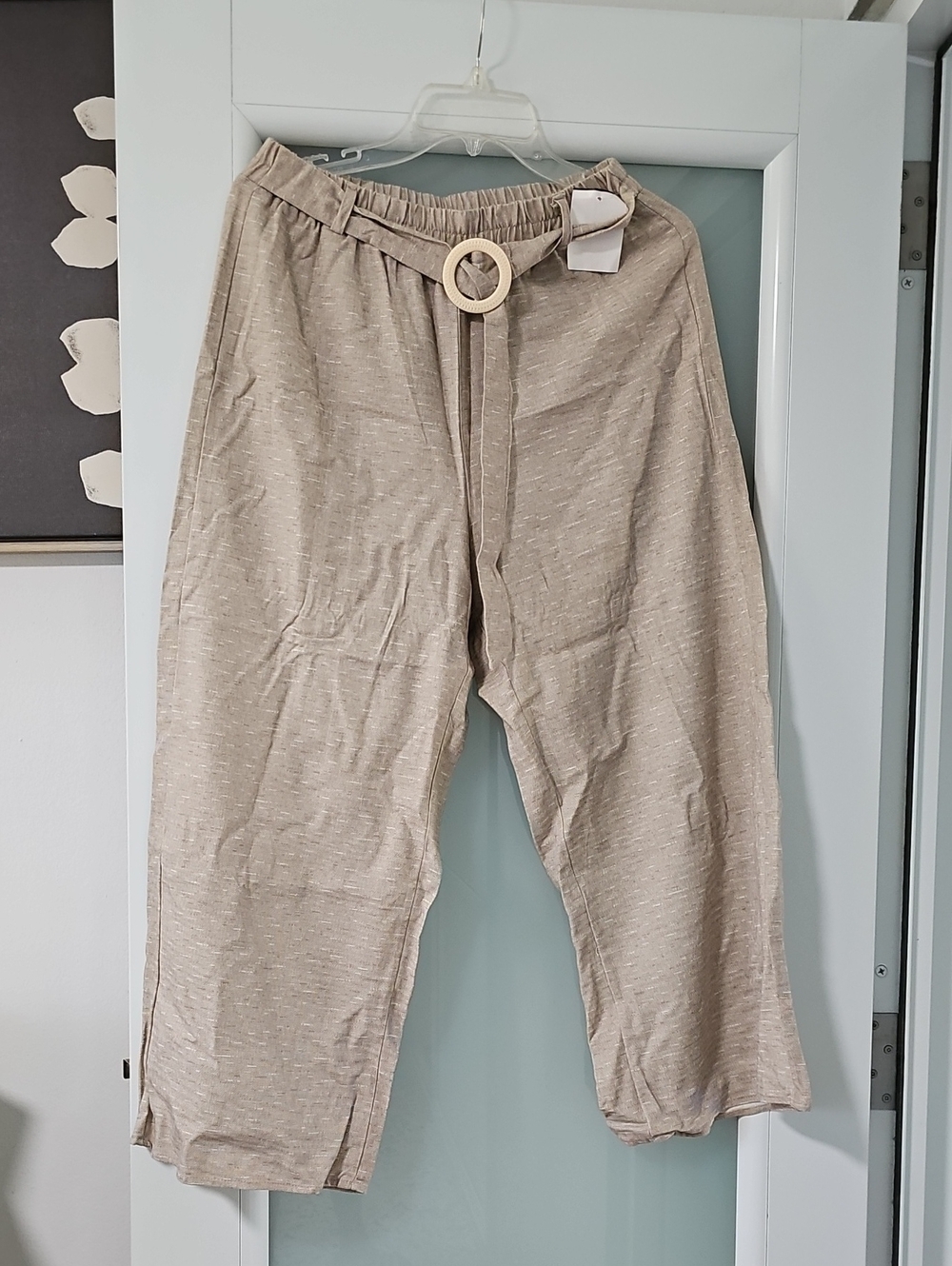 Casual Linen-Blend Pants in Beige with Belt
